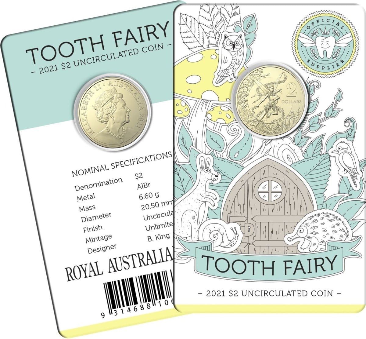 "2021 $2 Tooth Fairy Uncirculated Coin in Card - Nova Coins"