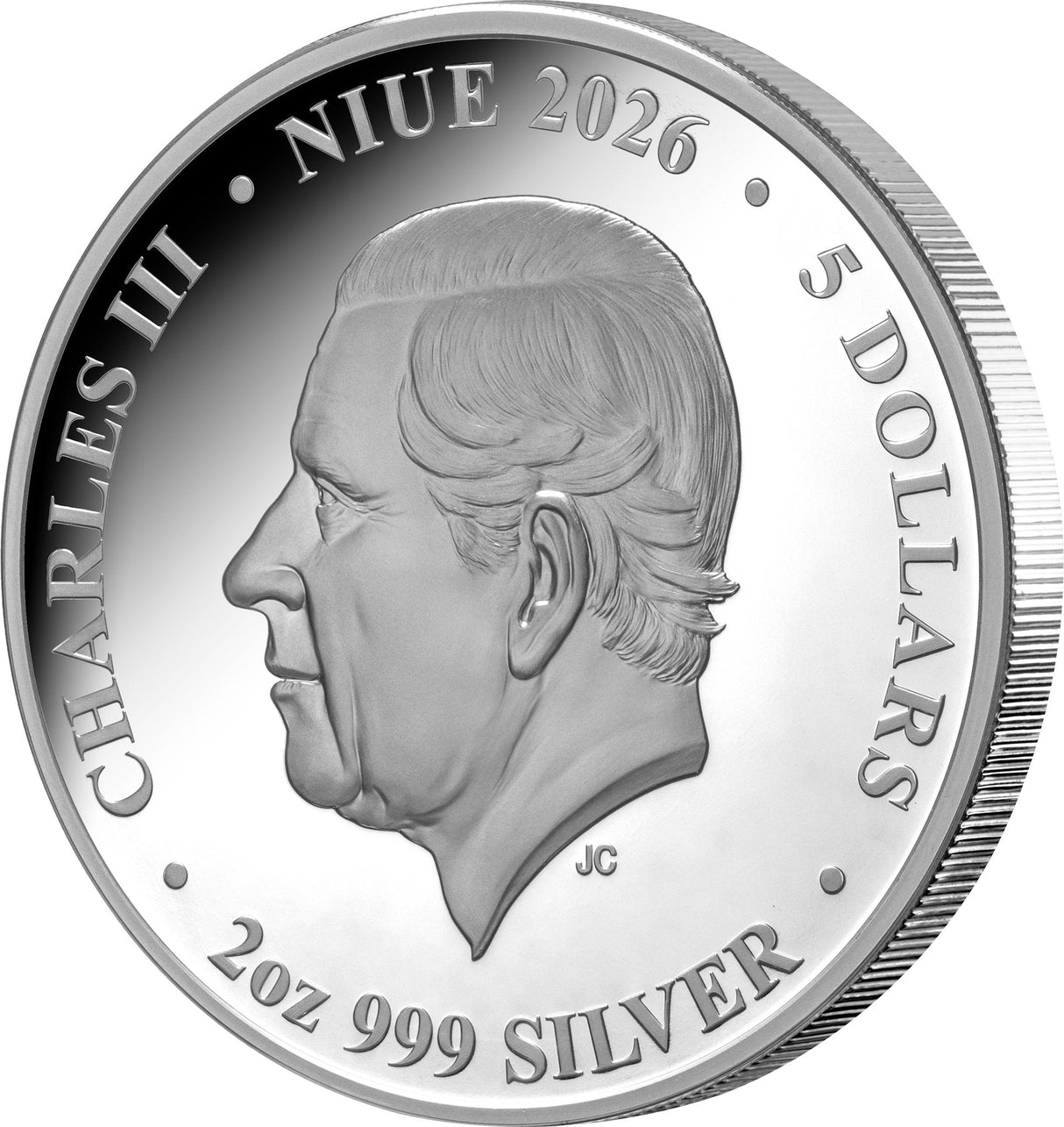 "Nature's Window Majestic Owl 2026 $5 2oz Silver Proof Coin - obverse featuring King Charles III effigy"