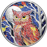 "Nature's Window Majestic Owl 2026 $5 2oz Silver Proof Coin - full reverse showing full-colour owl against moonlit forest"