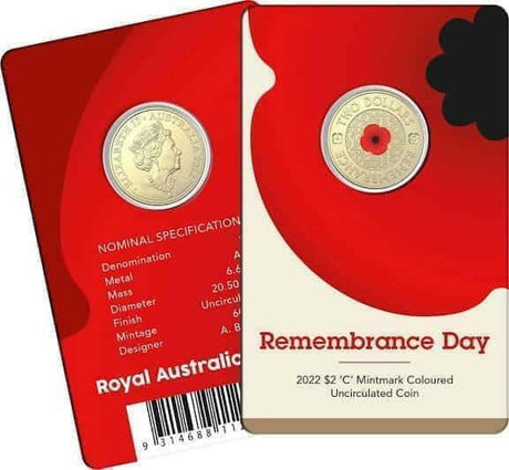 "2022 Remembrance Day $2 Al - Br C Mintmark Uncirculated Coin - Nova Coins"