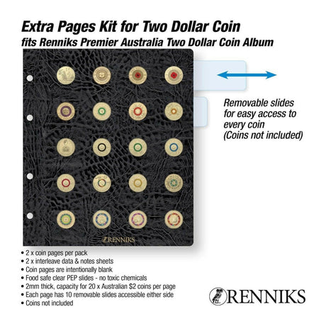 "Renniks Premier Coin Album Extra Pages Kit for Two Dollar - Nova Coins"