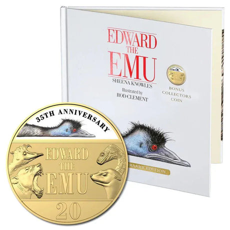 "2023 20c 35th Anniversary of Edward the Emu Gold - Plated Deluxe Ed Book - Nova Coins"