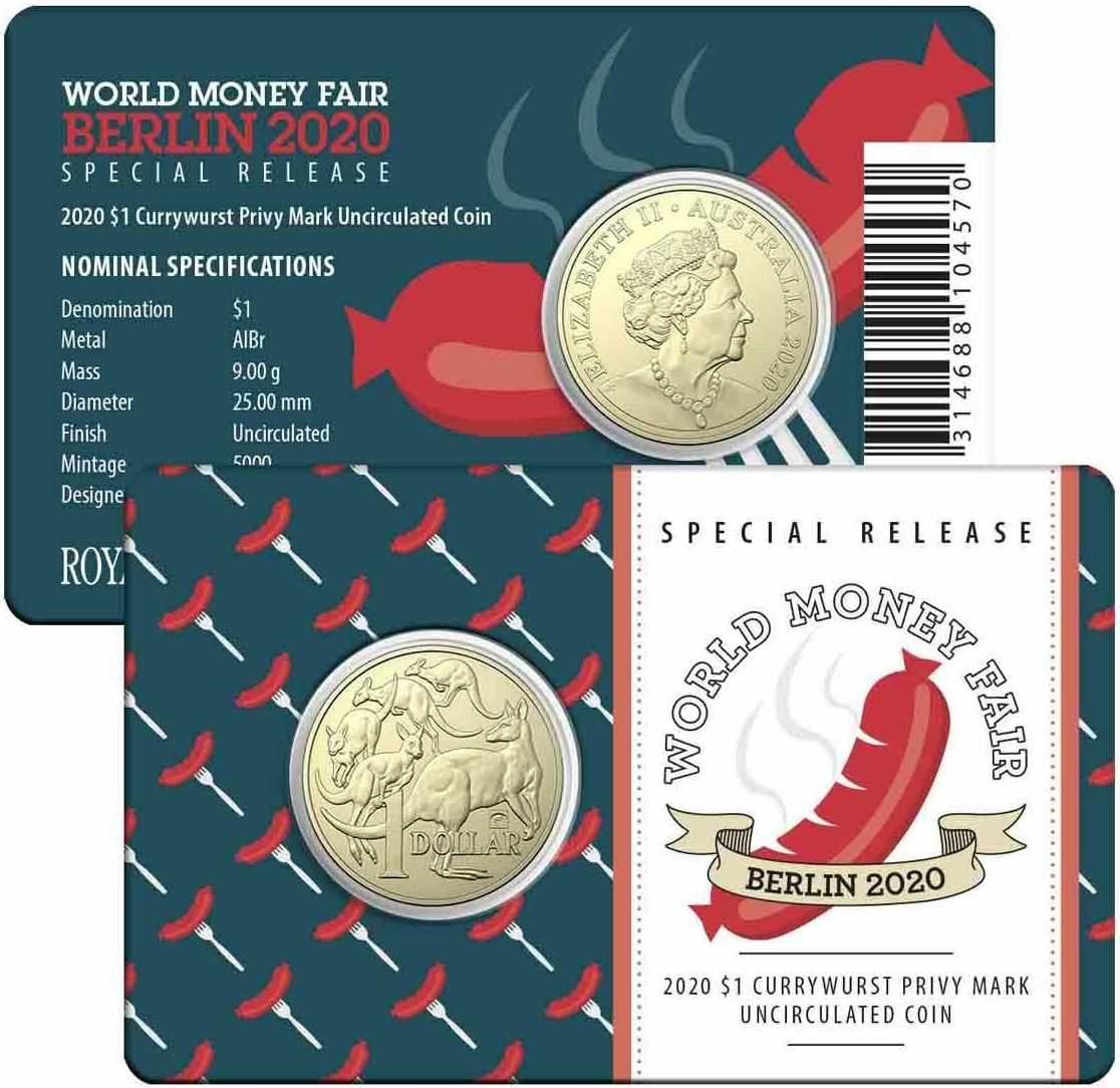 2020 $1 Mob of Roos Currywurst Privy World Money Fair Berlin (WMF)