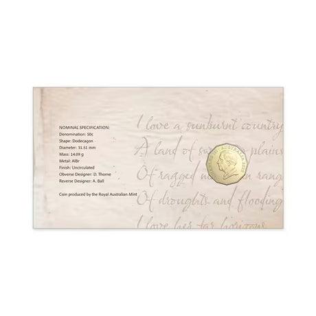 Dorothea Mackellar PNC – My Country 2025 50c Postal Numismatic Cover