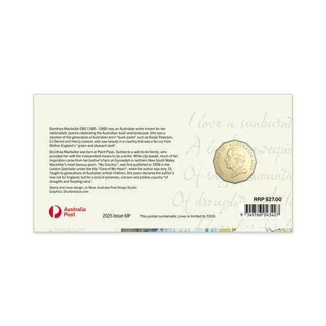 Dorothea Mackellar PNC – My Country 2025 50c Postal Numismatic Cover