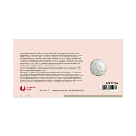 1941 WWII Campaigns: Women's Service Postal Numismatic Cover PNC