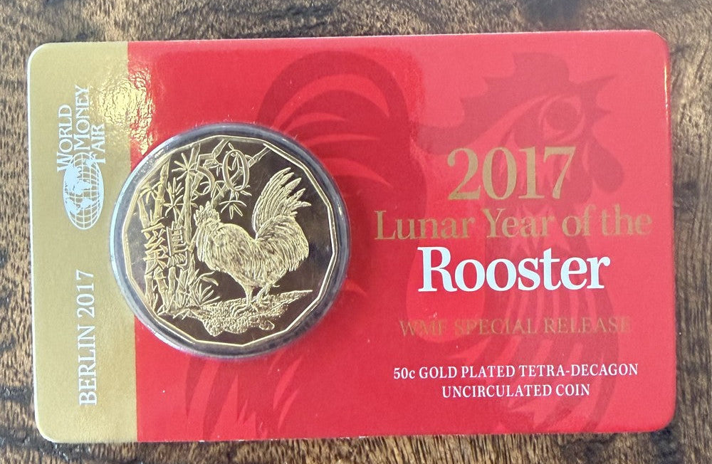 2017 50c Year of the Rooster Gold Plated - Berlin World Money Fair