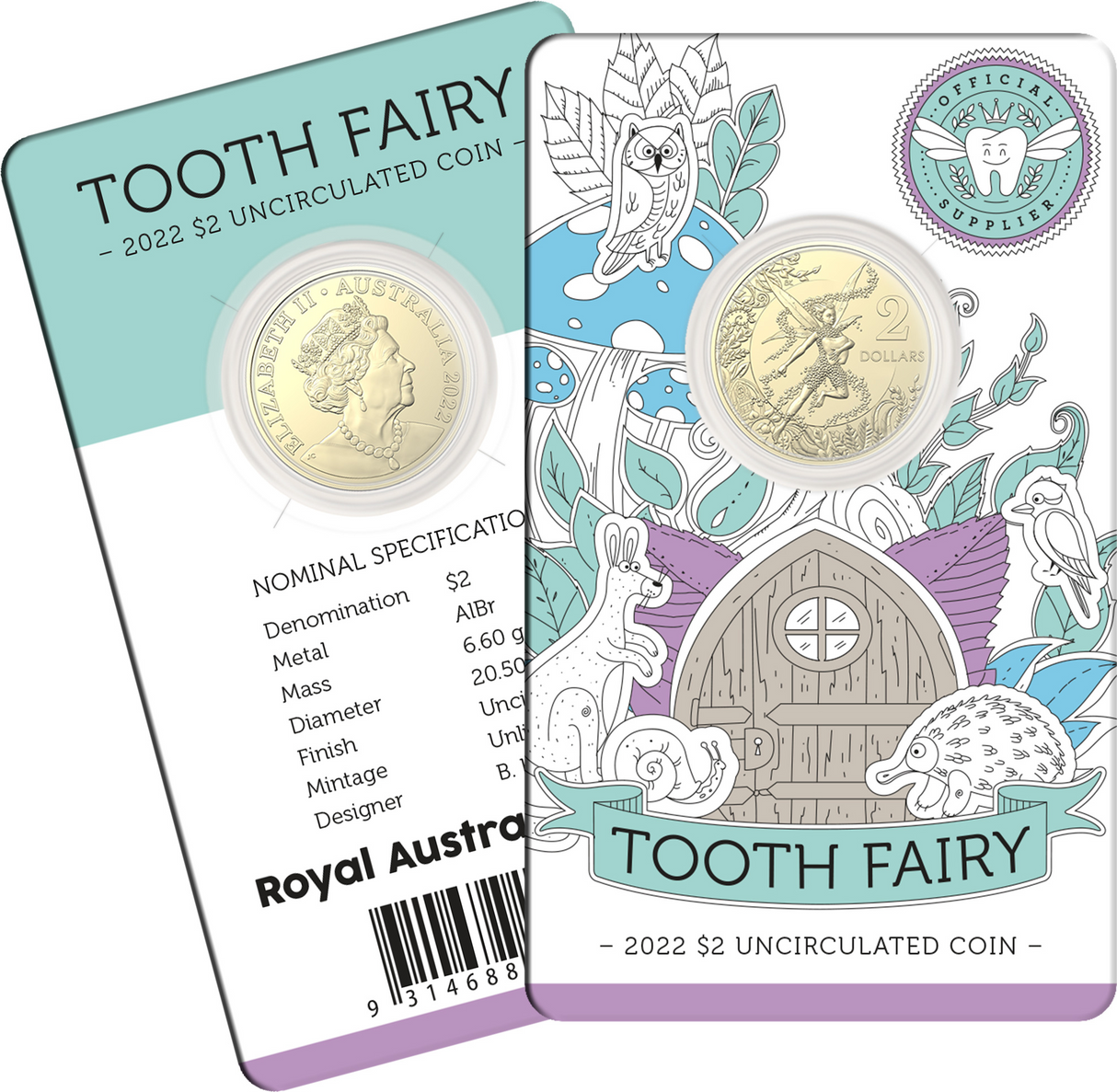 2022 $2 Tooth Fairy Uncirculated Coin in Card