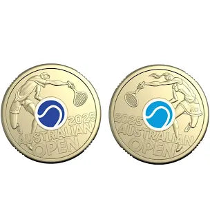 2025 $2 Australian Open Coins - Pair 1x Men's and 1x Women's Uncirculated