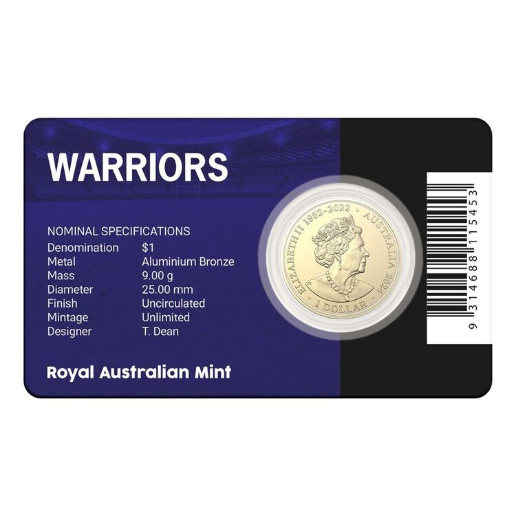 2024 NRL New Zealand Warriors $1 Team Coin in Card