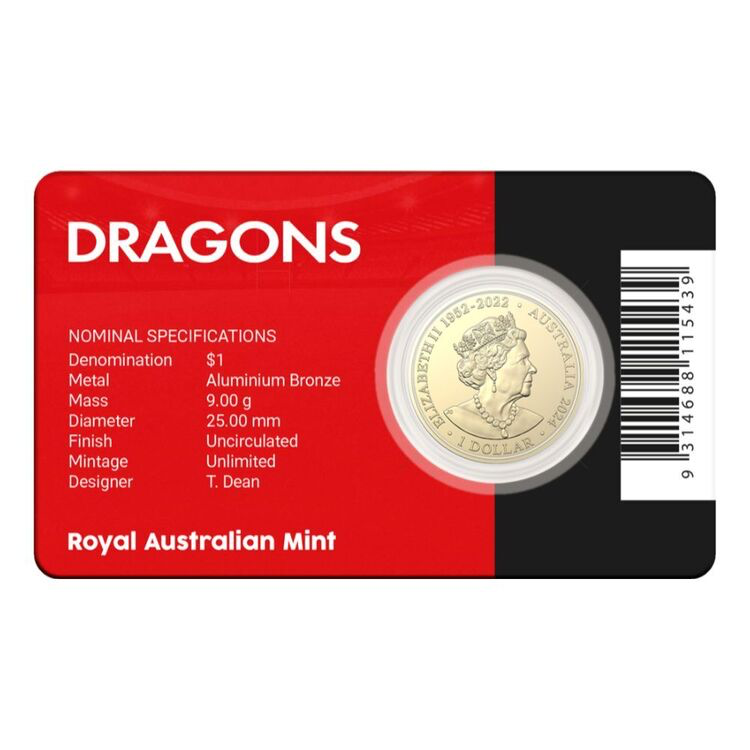 2024 NRL St George Illawarra Dragons $1 Team Coin in Card
