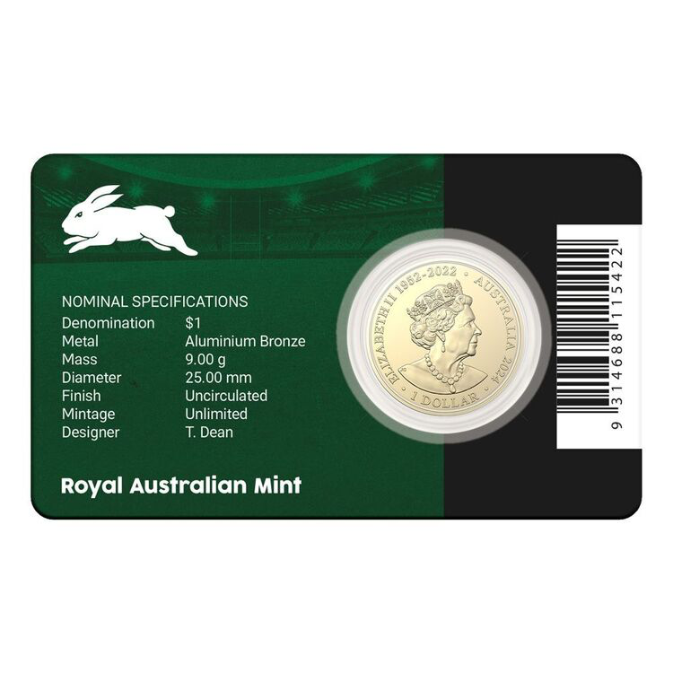 2024 NRL South Sydney Rabbitohs $1 Team Coin in Card