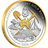 2026 1oz Australia's First Gold Rush 175th Anniversary Silver Proof Gilded Coin