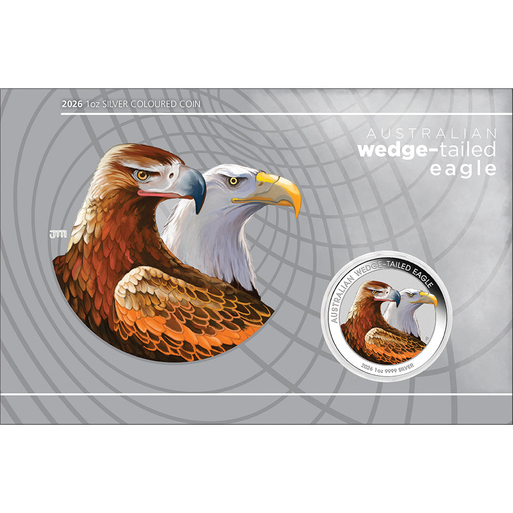 Australian Wedge-tailed Eagle 2026 1oz Silver Coloured Coin in Card