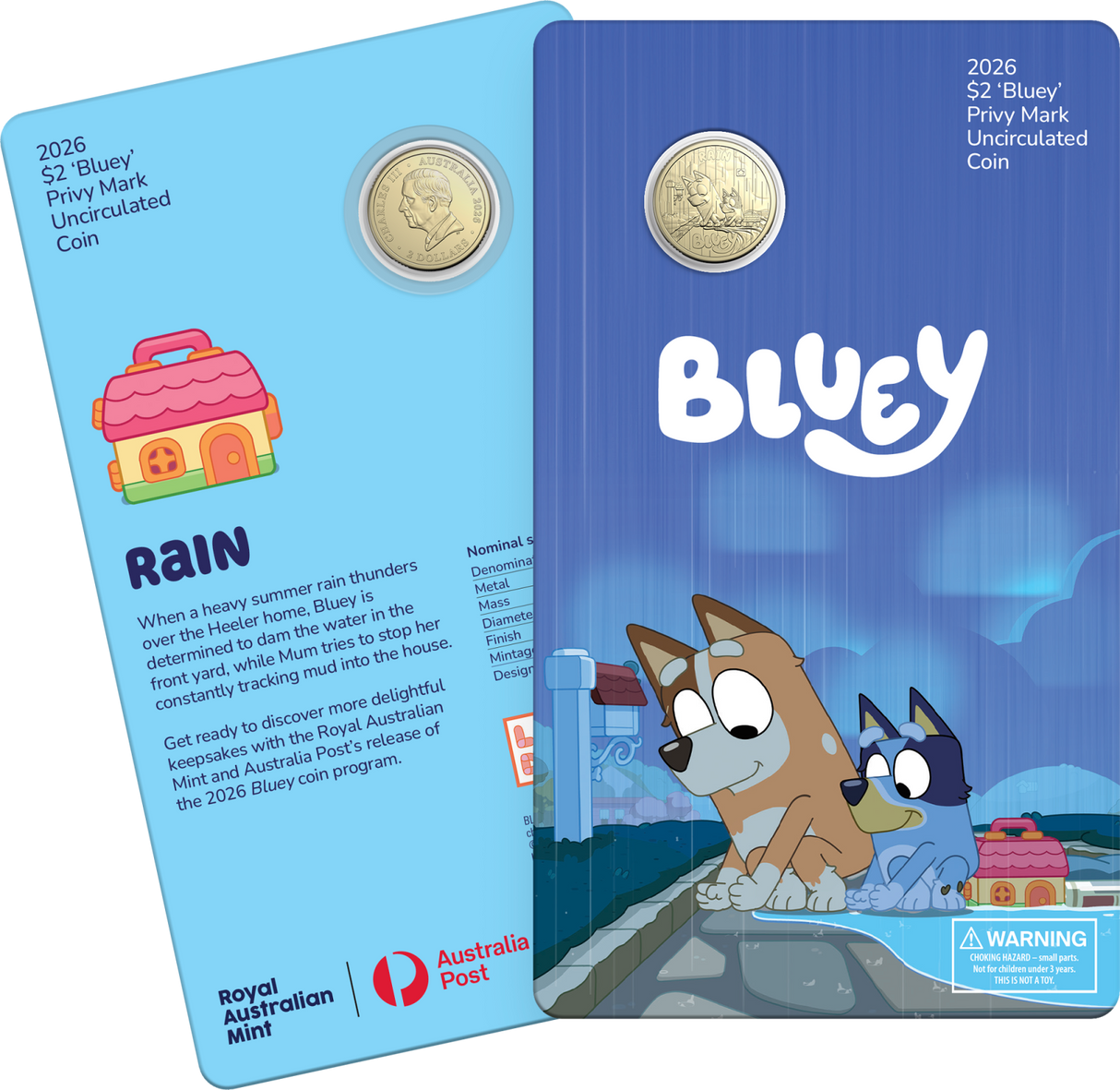 2026 $2 Rain - Bluey Uncirculated Coin in Card with Privy Mark