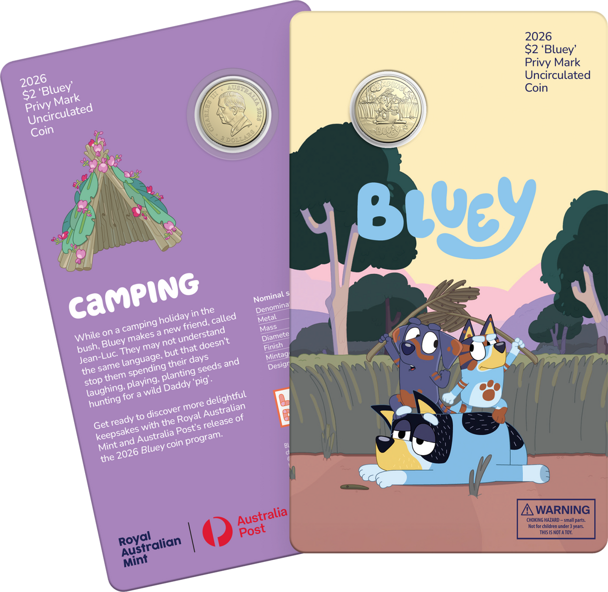 2026 $2 Camping - Bluey Uncirculated Coin in Card with Privy Mark
