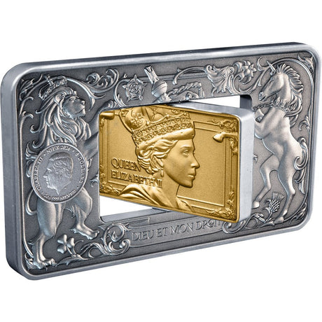Elizabeth II & Charles III 2026 $5 Revolving Rectangle Gold-plated 2oz Silver Antique Coin