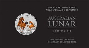 Australian Lunar III 2026 Year of the Horse 1/4oz Silver Coloured Coin in Card - Hobart ANDA Money Expo 25 - Nova Coins