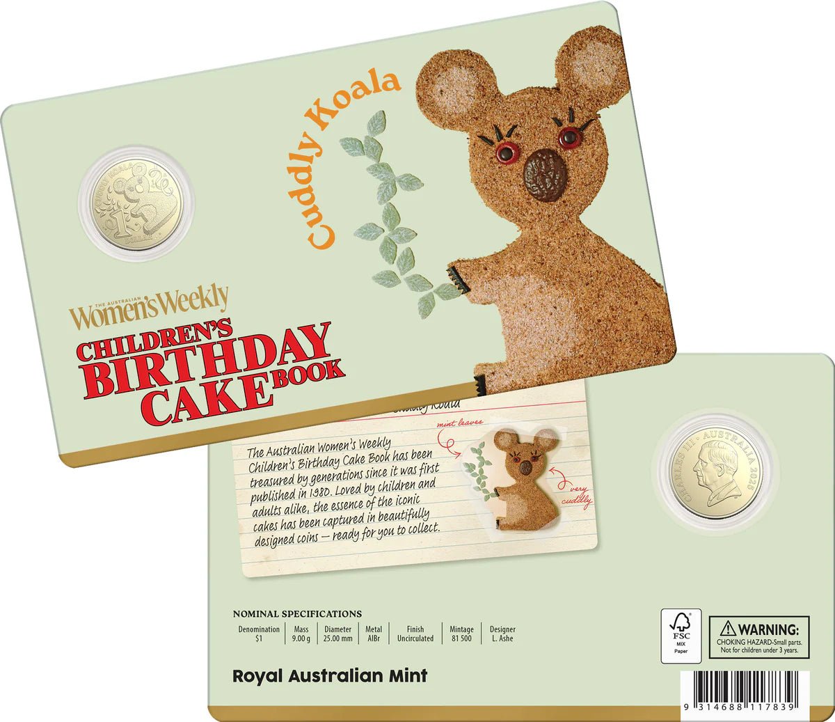 AWW Birthday Cake Cuddly Koala 2025 $1 Uncirculated Coin in Card - Nova Coins