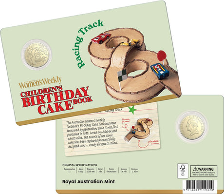 AWW Birthday Cake Racing Track 2025 $1 Uncirculated Coin in Card - Nova Coins
