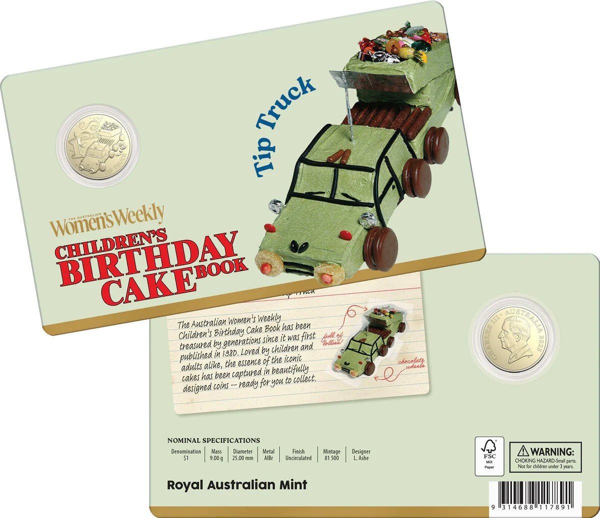 AWW Birthday Cake Tip Truck 2025 $1 Uncirculated Coin in Card - Nova Coins