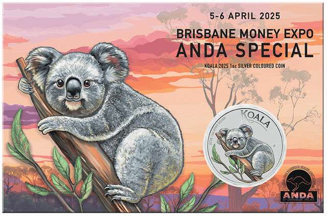Brisbane ANDA Money Expo 2025 - Koala 2025 1oz Silver Coloured Coin in Card - Nova Coins