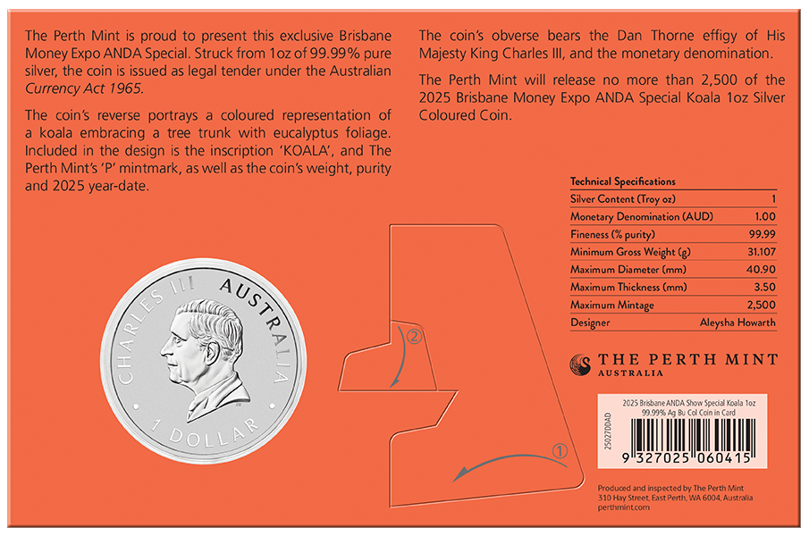 Brisbane ANDA Money Expo 2025 - Koala 2025 1oz Silver Coloured Coin in Card - Nova Coins