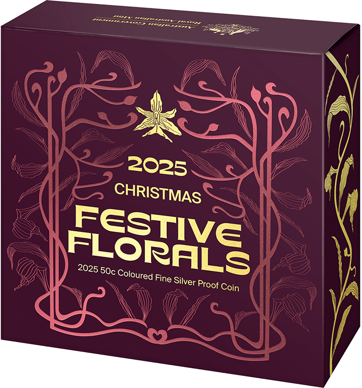 Christmas Festive Florals 2025 50c Coloured Fine Silver Proof Coin - Nova Coins