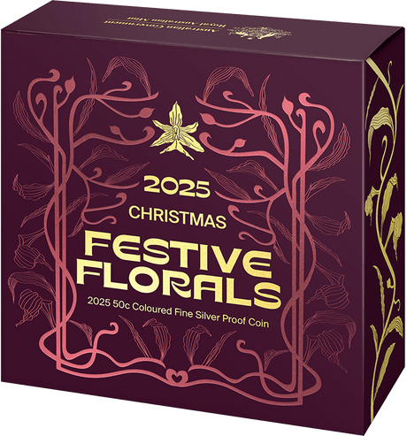 Christmas Festive Florals 2025 50c Coloured Fine Silver Proof Coin - Nova Coins
