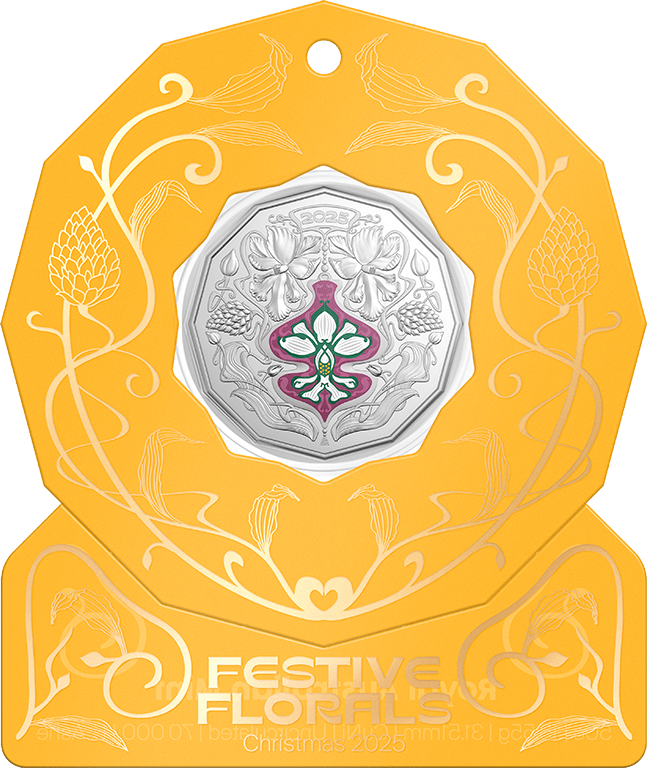 Christmas Festive Florals 2025 50c Coloured Unc Coin Card (Set of 5) - Nova Coins