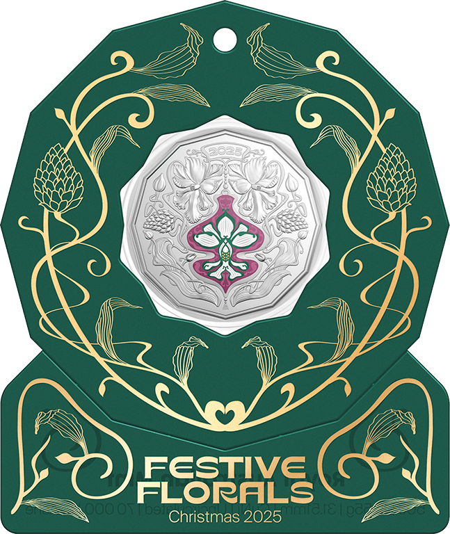 Christmas Festive Florals 2025 50c Coloured Unc Coin Card (Set of 5) - Nova Coins