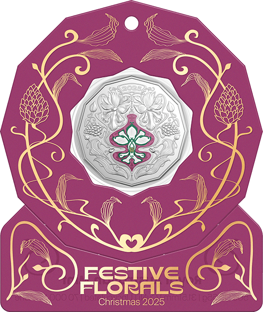 Christmas Festive Florals 2025 50c Coloured Unc Coin Card - Singles - Nova Coins
