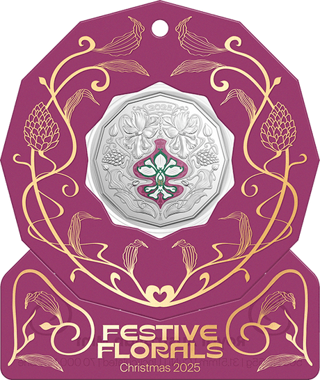 Christmas Festive Florals 2025 50c Coloured Unc Coin Card - Singles - Nova Coins
