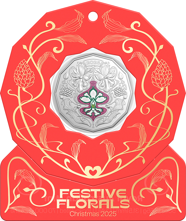 Christmas Festive Florals 2025 50c Coloured Unc Coin Card (Set of 5)