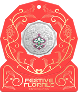 Christmas Festive Florals 2025 50c Coloured Unc Coin Card (Set of 5)