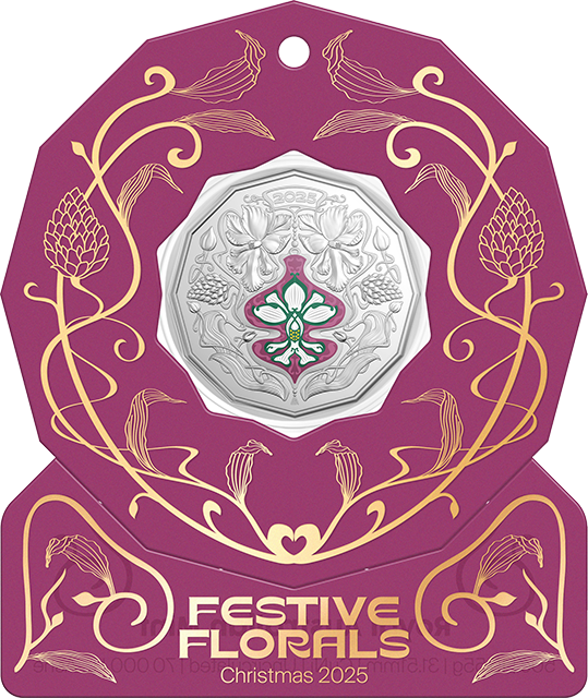 Christmas Festive Florals 2025 50c Coloured Unc Coin Card (Set of 5)