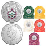 Christmas Festive Florals 2025 50c Coloured Unc Coin Card (Set of 5)