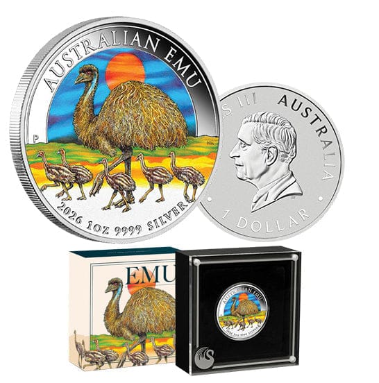 2026 1oz Australian Emu Silver Coloured Coin