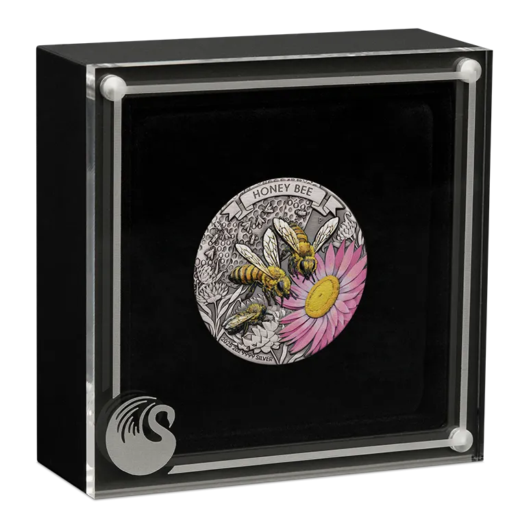 Honey Bee 2025 2oz Silver Antiqued Coloured Coin
