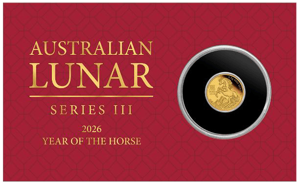 2026 0.5g Mini Horse Gold Proof Coin in Card - Australian Lunar Series III – Year of the Horse