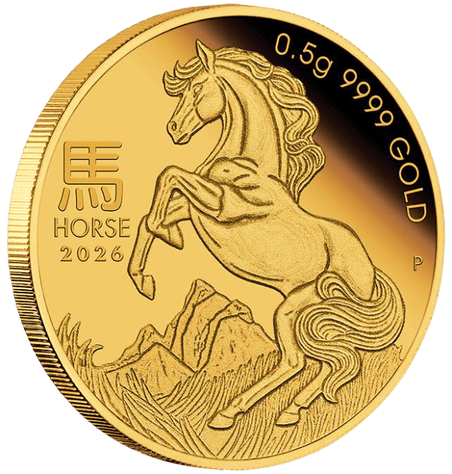 2026 0.5g Mini Horse Gold Proof Coin in Card - Australian Lunar Series III – Year of the Horse
