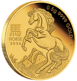 2026 0.5g Mini Horse Gold Proof Coin in Card - Australian Lunar Series III – Year of the Horse