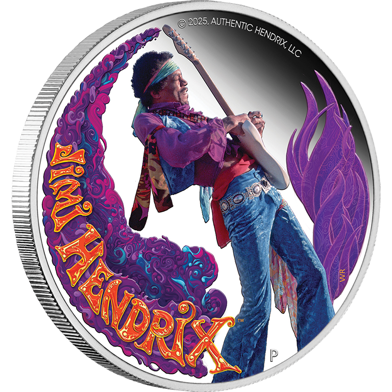 Jimi Hendrix 2025 1oz Silver Proof Coloured Coin