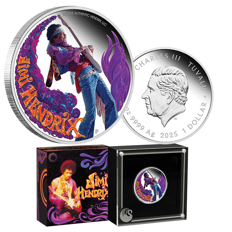Jimi Hendrix 2025 1oz Silver Proof Coloured Coin