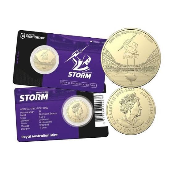 NRL Melbourne Storm $1 Team Coin in Card - Nova Coins