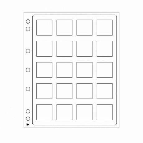 Plastic Sheets ENCAP, clear pockets for 20 square Coin Capsules QUADRUM 50 x 50mm - Nova Coins