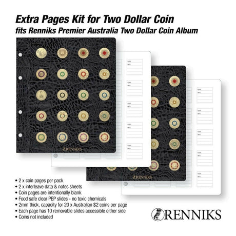 Renniks Premier Coin Album Extra Pages Kit for Two Dollar - Nova Coins