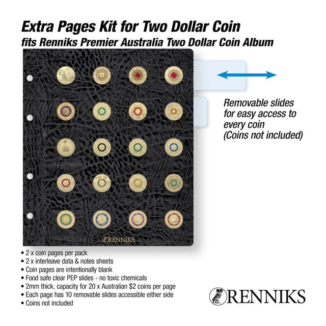 Renniks Premier Coin Album Extra Pages Kit for Two Dollar - Nova Coins