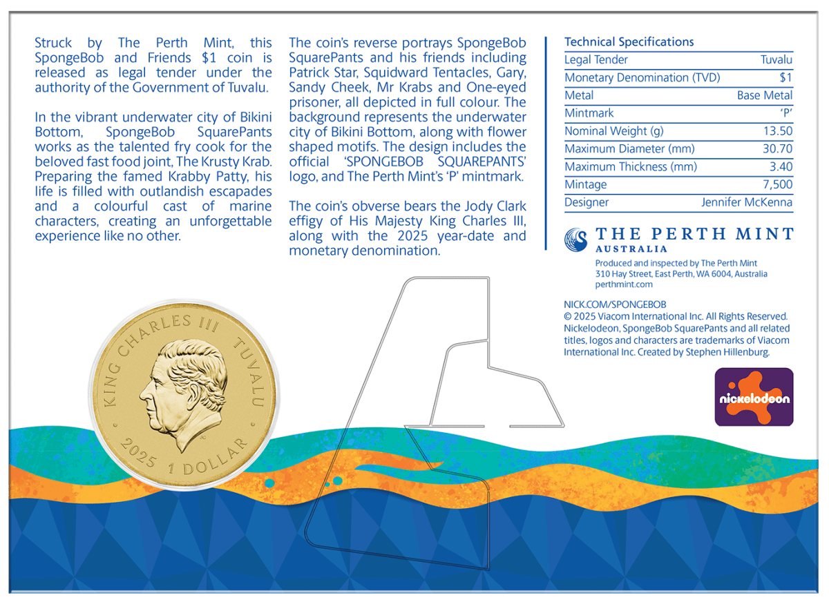 Spongebob & Friends 2025 $1 Coloured Collector Coin in Card - Nova Coins