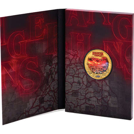 Stranger Things Hawkins 2026 Gold-Plated Collector Coin Folder Open